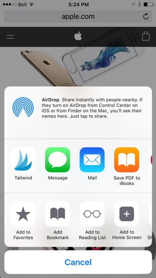Share to Tailwind now available on iOS